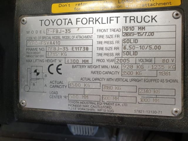 Carretilla Elevadora TOYOTA ELECTRIC FORKLIFT 7-FBJ-35